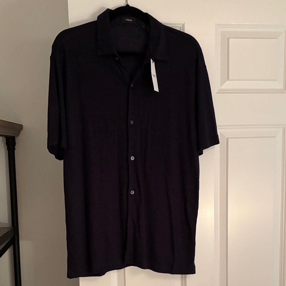 Theory Men's Dark Navy Casual Button Down Shirt